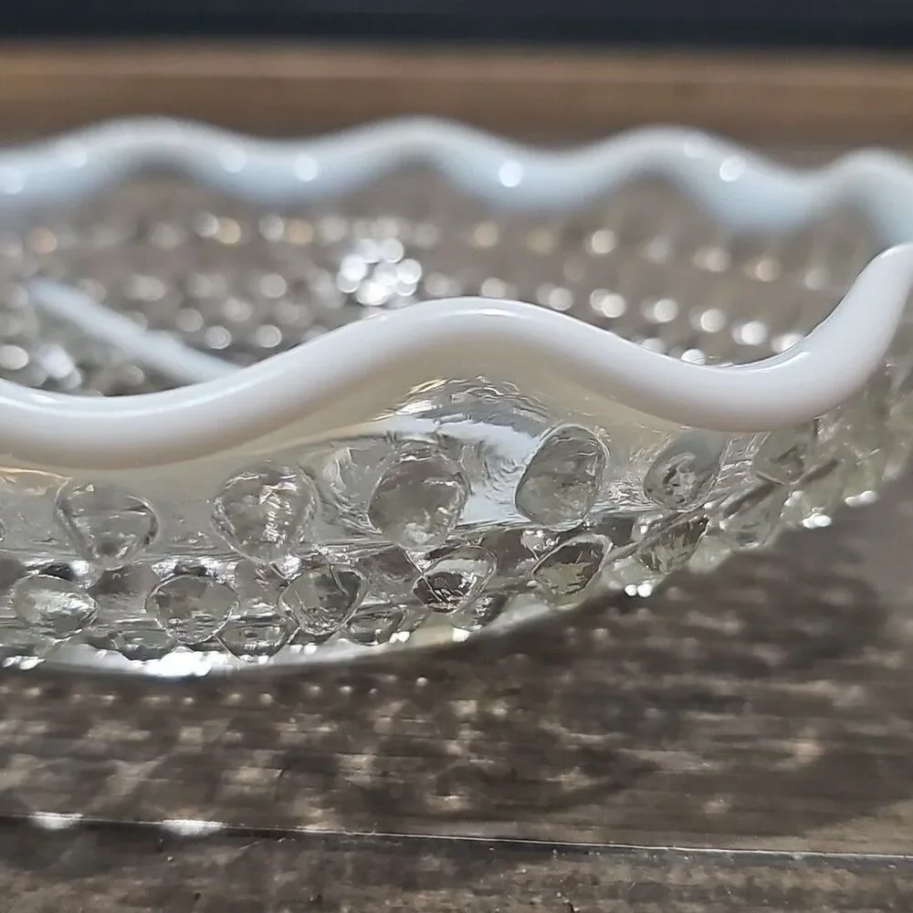 Vtg Anchor Hocking Hobnail French White Opalescent Moonstone Divided Dish Candy
